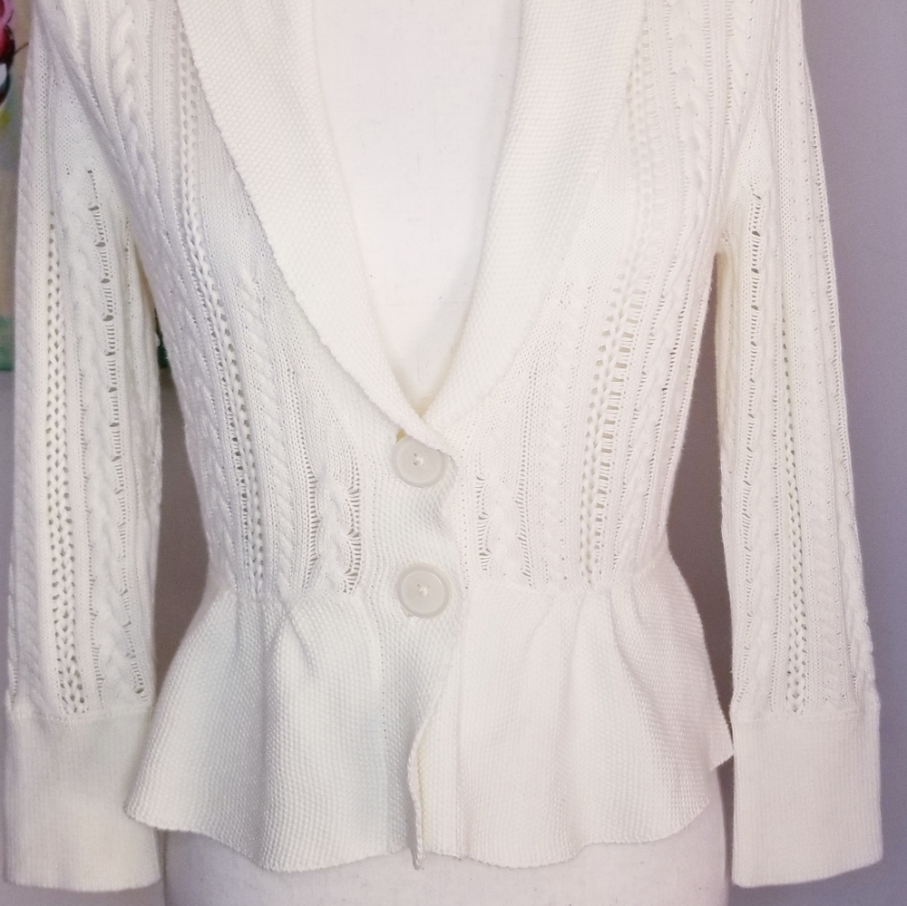 Tommy Hilfiger gorgeous cream cardigan with flare ruffle waist size Petite Small